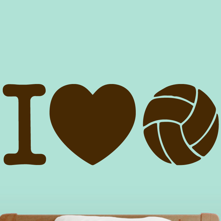 Décalcomanie murale i love volleyball, Brun chocolat