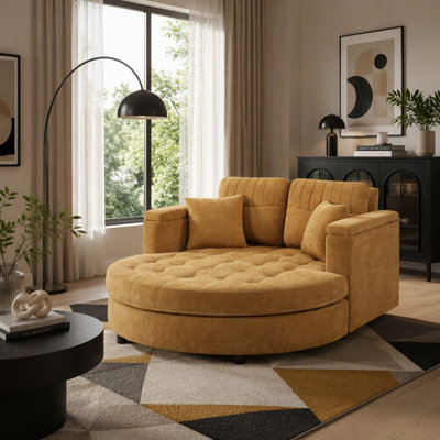 Canapé 54,7 po courbé, canapé-lit en chenille rembourré avec siège capitonné, coussins amovibles et rangement pour accoudoirs