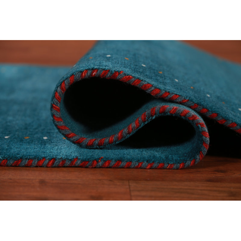 Teal Blue Handmade Gabbeh Oriental Runner Rug