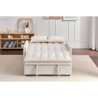 Canapé-lit convertible en velours de 50,3 po, canapé-lit réglable à 5 positions avec lit escamotable et poche de rangement latérale, canapé-lit multifonctionnel 2-en-1 pour petits espaces, appartement, salon