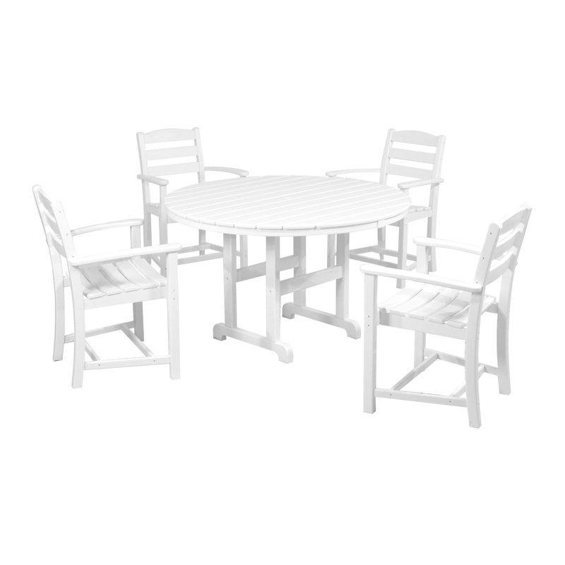 POLYWOOD La Casa Café 5-Piece Round Farmhouse Dining Set, White
