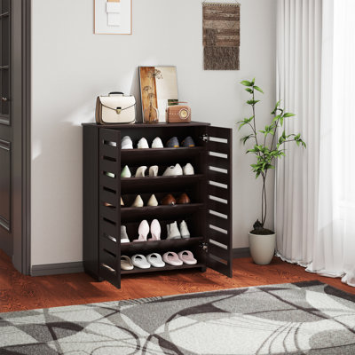 Armoire de rangement pour chaussures avec portes à lattes pour 15 paires de chaussures
