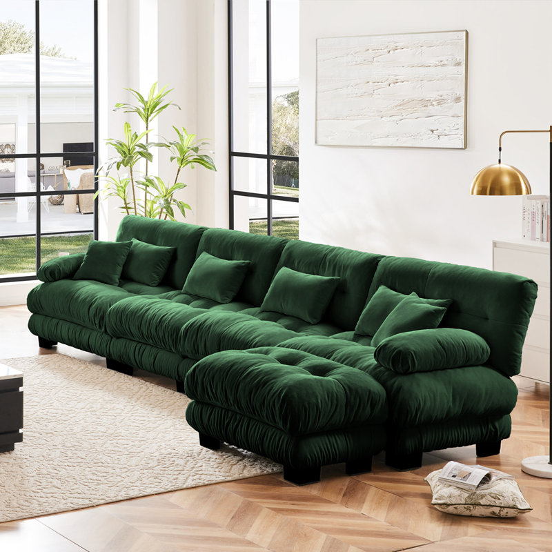 Canapé modulaire avec repose-pieds convertible Cloud, H 35,41 po x l 173,21 po x P 59,61 po, Vert, 5