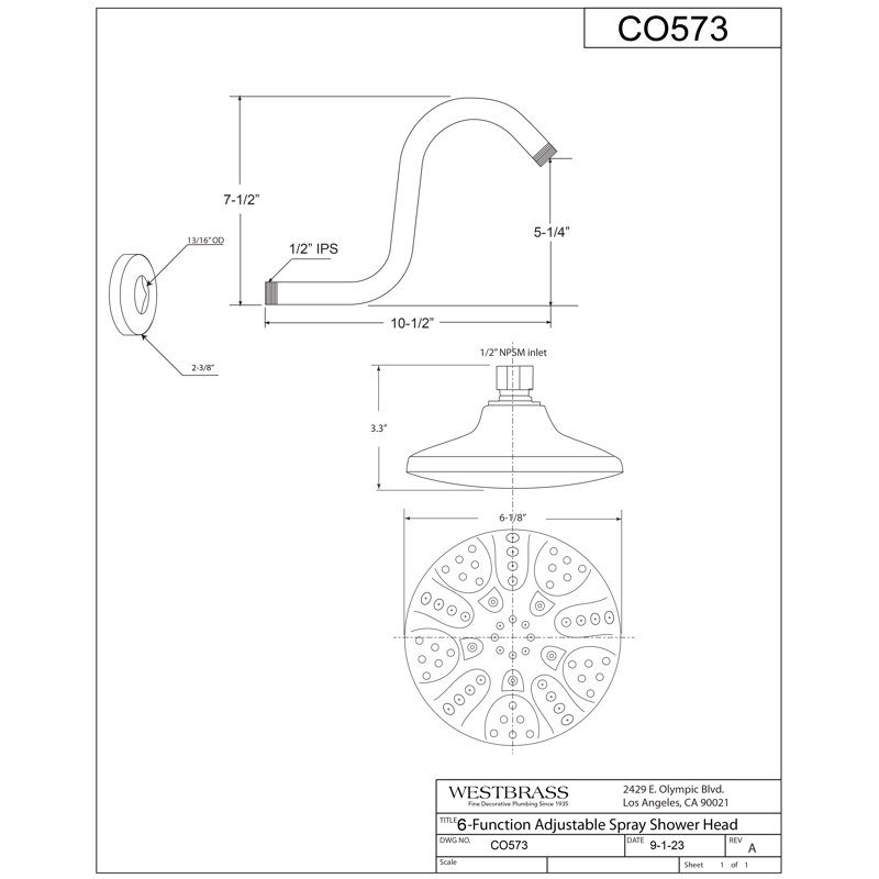 6" Round Thin 5-Function Adjustable Spray Shower Head with 8" S-Shaped Wall Mount Arm, Satin Nickel