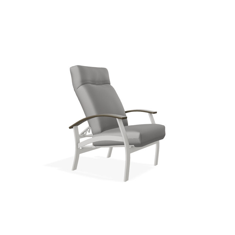 Chaise de patio inclinable avec coussins Askar, Toile Sunbrella® naturel, Bois de plage P40, Neige texturée