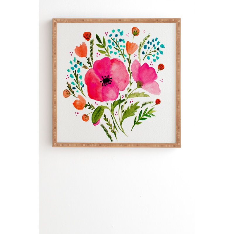 Bouquet de fleurs-imprimé, H 20 po x l 20 po x P 2 po, Armature en bambou, Pas de tapis
