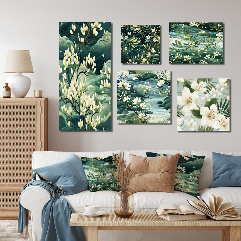 «Mangrove Serenity Tropical» - ensemble de 5 reproductions d'art mural tropical, Toile tendue