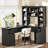 L-Shaped Desk With Drawers, Cabinets & 11 Shelves, Power Outlet For Home Office & Study, Black-1342830864