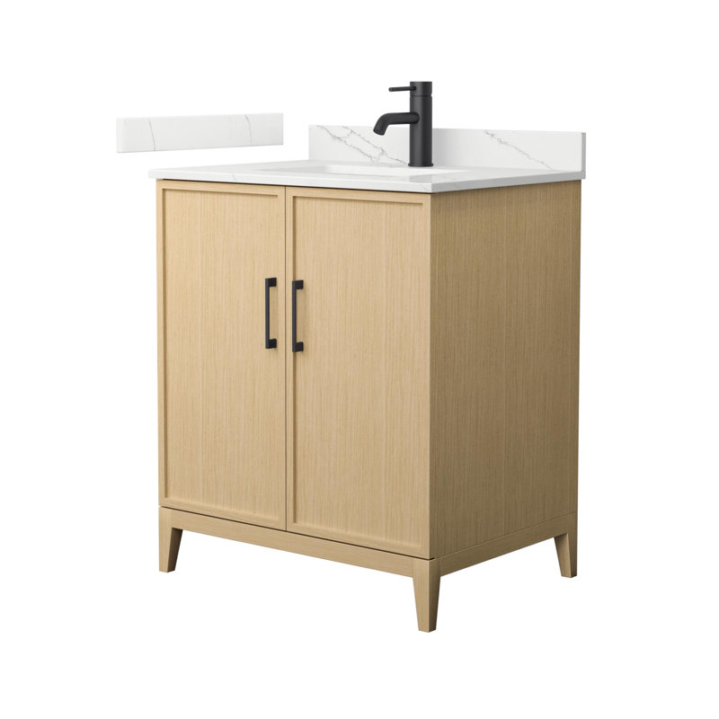Elan 30'' Single Bathroom Vanity with Quartz Top, Tan, Single, Matte Black