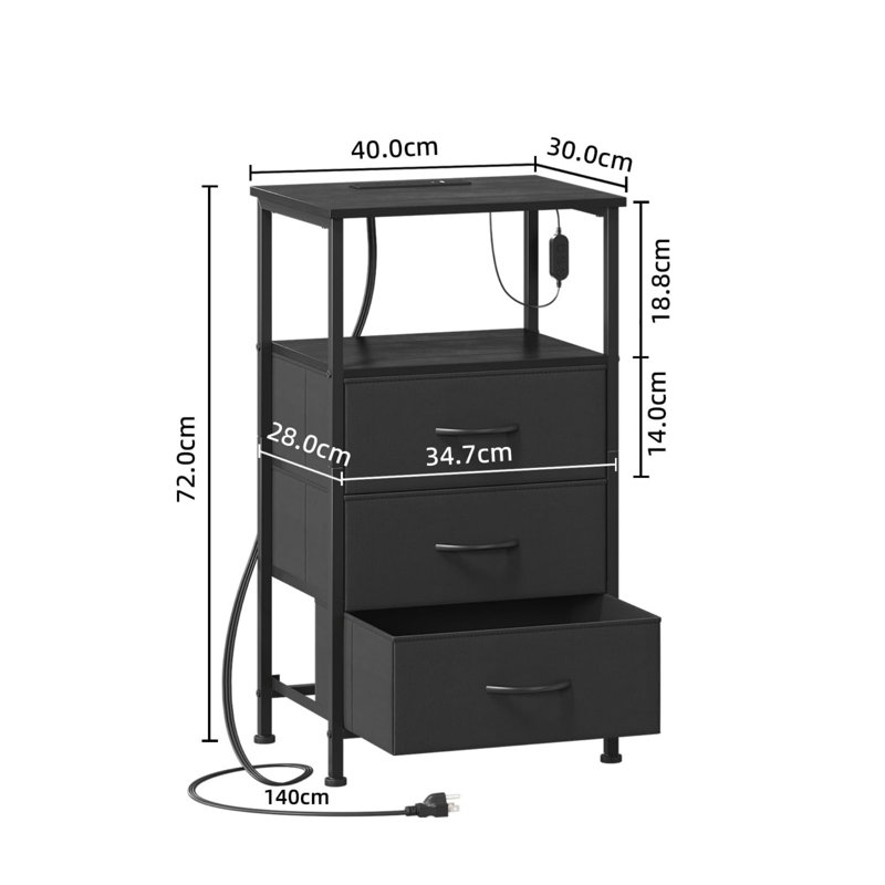 40 cm W Steel Bedside Table