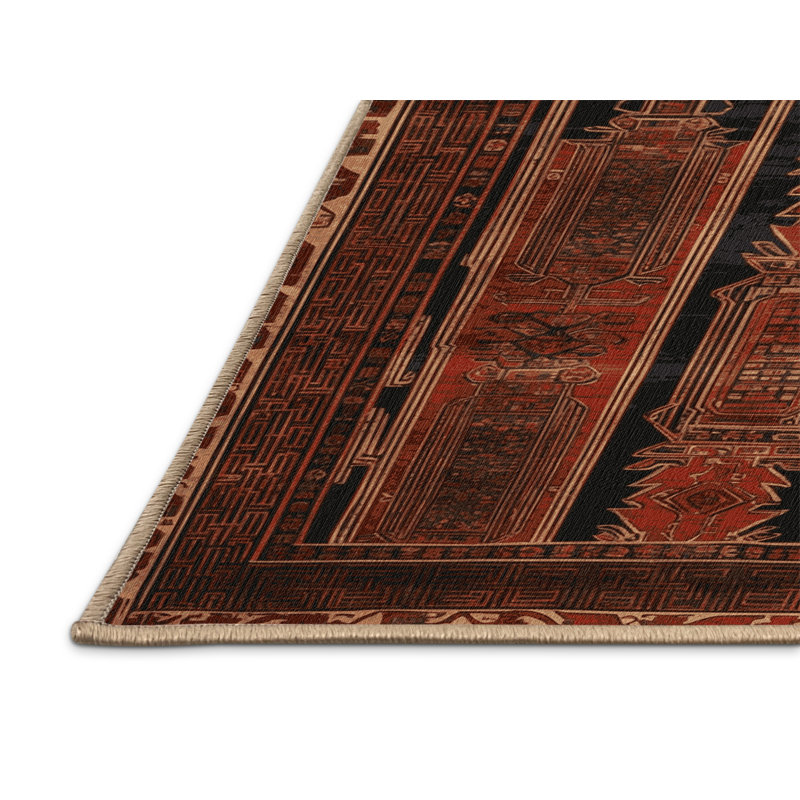 Machine Washable Art Deco Brown Area Rug, Runner 2' x 5'