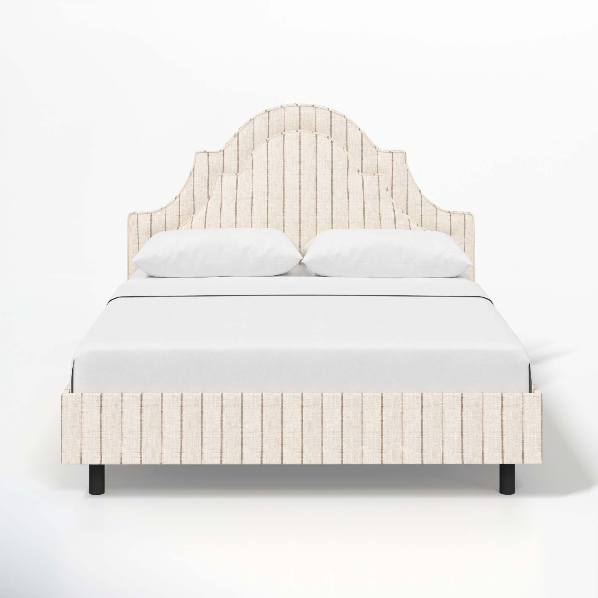 Knipe Upholstered Scalloped Bed, King, Fritz Charcoal Stripe