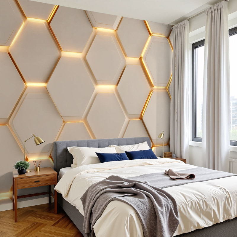 Papiers peints et adhésifs à motif de nid d'abeilles symétriques 3D à motif de dégradé subtil H 100 po x l 144 po papier mural amovible en PVC auto-adhésif pour chambre à coucher, bureau à domicile