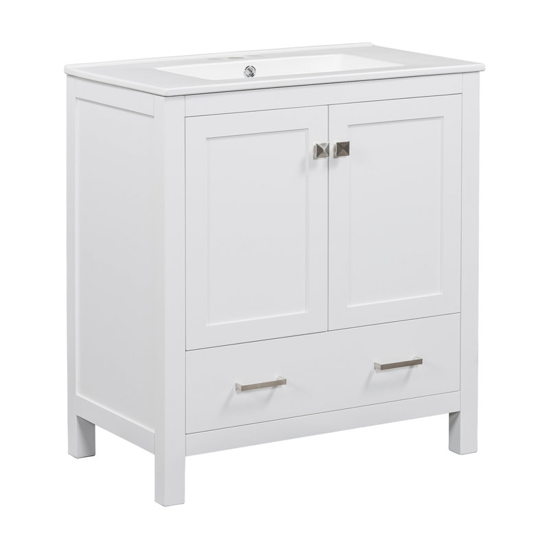Meuble-lavabo pour salle de bain avec meuble-lavabo simple, Blanc, Gris