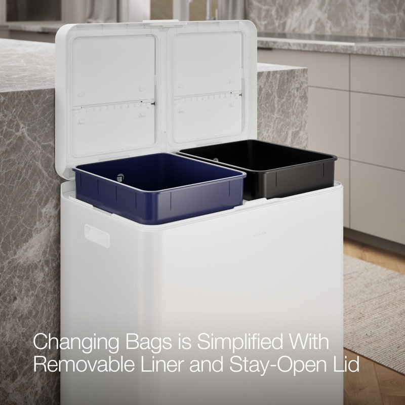 82-Liter Stainless Steel Dual-Bin Step Trash Can, White