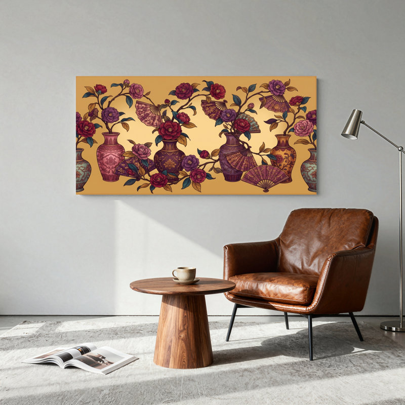 Ensemble de 1 tableau sur toile représentant un vase floral, L 40 po x H 20 po, Toile tendue