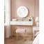 Dressing Table Set with LED Lights Mirror, Adjustable Brightness, Vanity Desk with Pink Stool, Makeup Vanity Table with 2 Drawers, 2 Open Storage Areas, 2 Compartments
