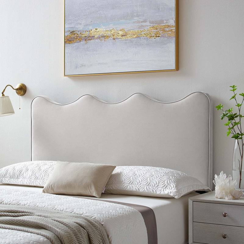 Velvet Upholstered Panel Headboard, Light Gray, King/California King
