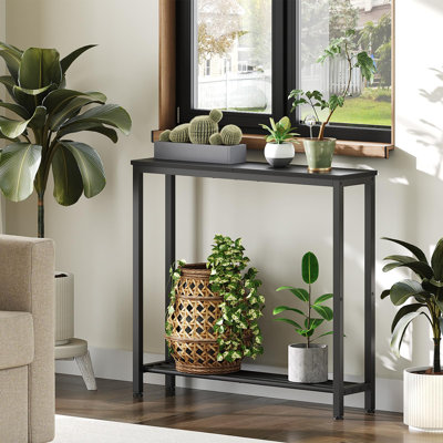 Narrow Console Table, 2-Tier Small Sofa Table, 29.5" Thin Entryway Table, Behind Couch Table With Shelves, Industrial Hallway Table, Black