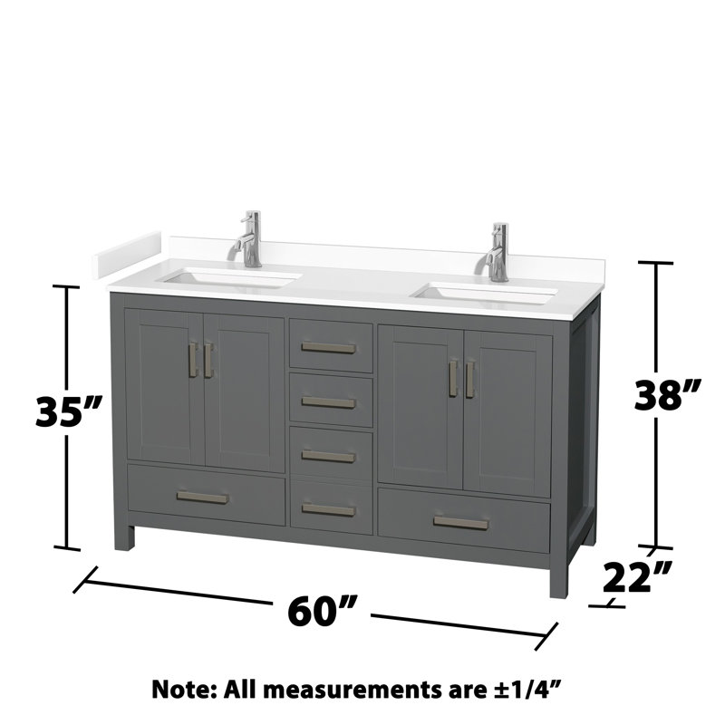 Sheffield 60" Bathroom Vanity Set with 24" Mirror, White Cultured Marble, Dark Gray