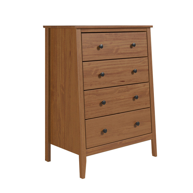 Commode 4 tiroirs en bois massif, Brun