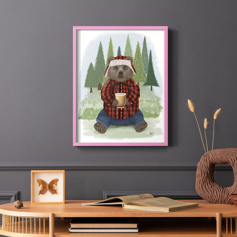 Lumberjack Bear Latte, reproduction encadrée - bois massif, Noir, H 14 po x l 11 po
