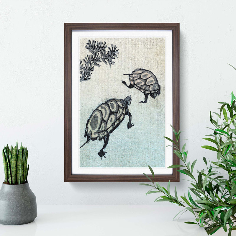 Kame Turtles by Ando Hiroshige - Picture Frame Painting Print, 36cm H x 27cm W x 2cm D, Walnut Framed