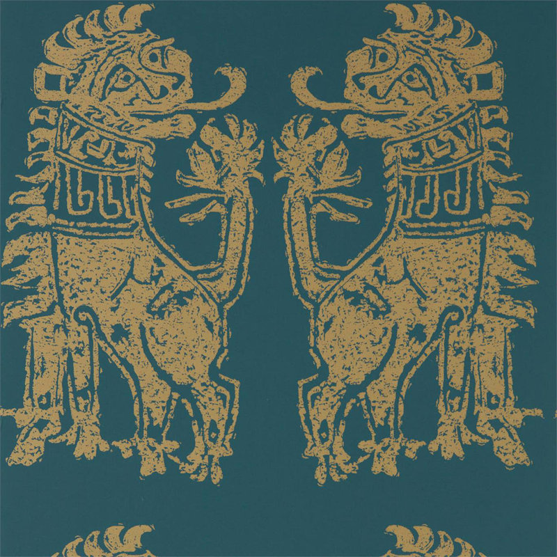 Sicilian Lion Wallpaper, Serpentine/Gold