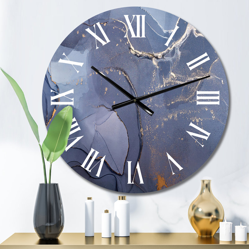 Gris et bleu, encre liquide I - horloge murale moderne, Petit