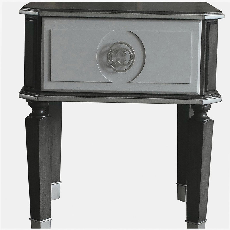 Table d'appoint avec tiroirs gris carbone et gris clair
