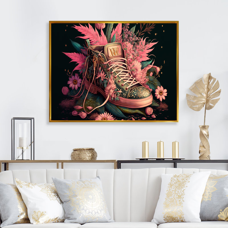 - Art mural sur toile tendance, H 16 po x l 32 po x P 1 po, Toile avec cadre flottant or