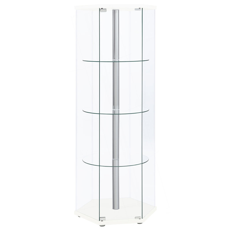 Tenley White 4-Shelf Hexagonal Clear Glass Curio Cabinet, White