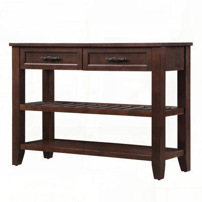 Mid-Century Console Sofa Table with 2 Drawers and 2-Tier Shelves – Espresso, 42"