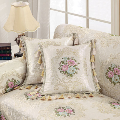 1-Piece Jacquard Throw Pillow Cover 20"x20", Decorative Pillow Cover with Tassels for Sofa Couch Chair Living Room Bedroom