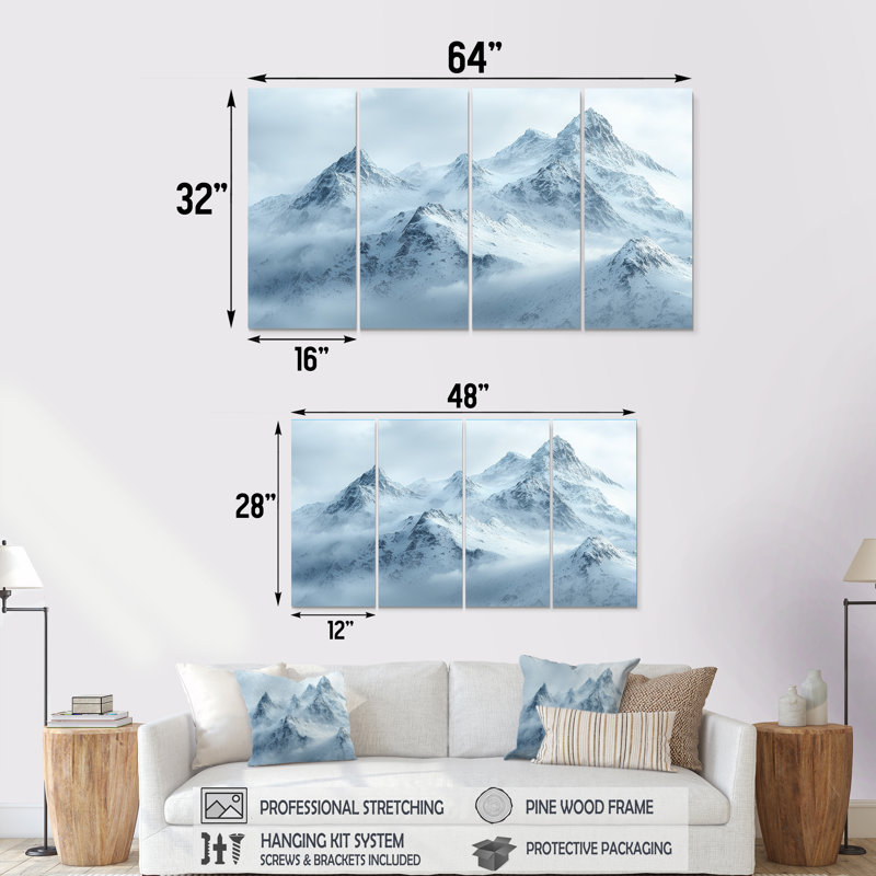 Montagnes d'hiver Scape I - Art mural montagnes - Art mural traditionnel sur toile, H 28 po x l 48 po, 4