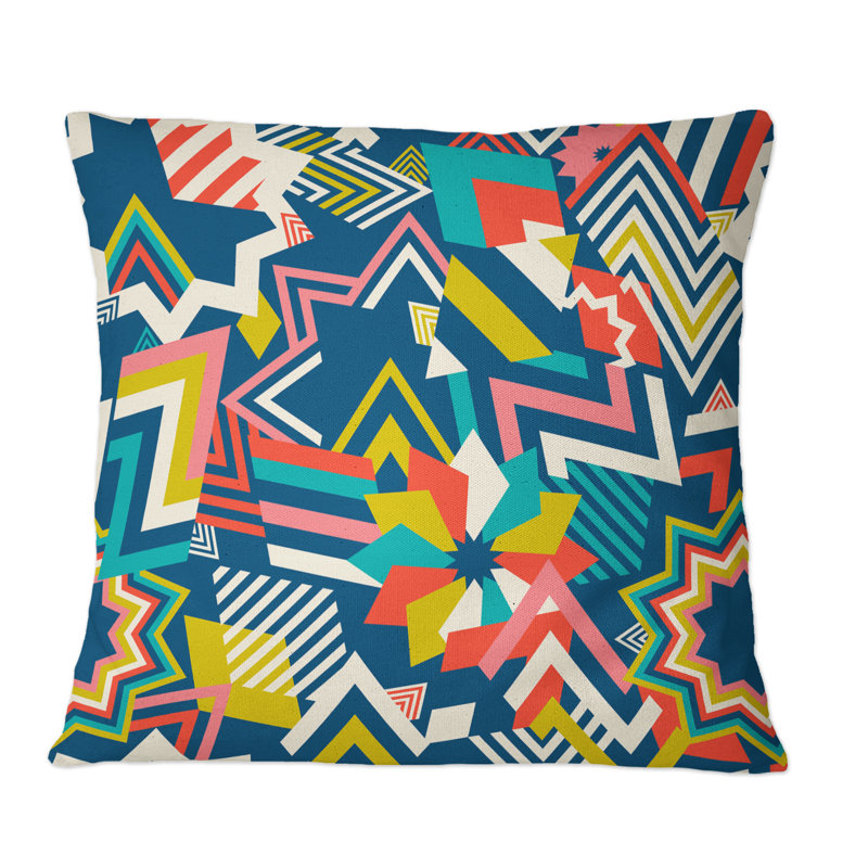 Éléments géométriques rétro multicolores I - Coussin décoratif à motifs, 16 po x 16 po
