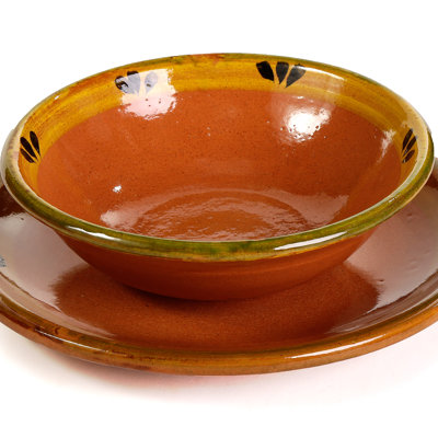 Ancienne batterie de cuisine, bol à soupe en argile mexicain, motif trèfle, 20 onces