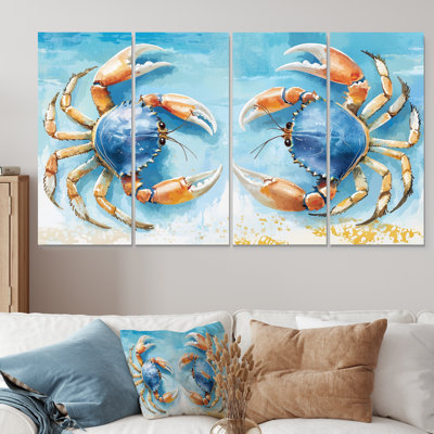 Bataille de crabe bleu à la plage III - ensemble d'art mural crabe