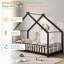 Lit d'enfant en forme de maison avec barrières de sécurité sur toute la longueur, lit de sol bas et robuste en fer pour tout-petits, prêt à recevoir un ciel de lit à monter soi-même-724143521-724143522