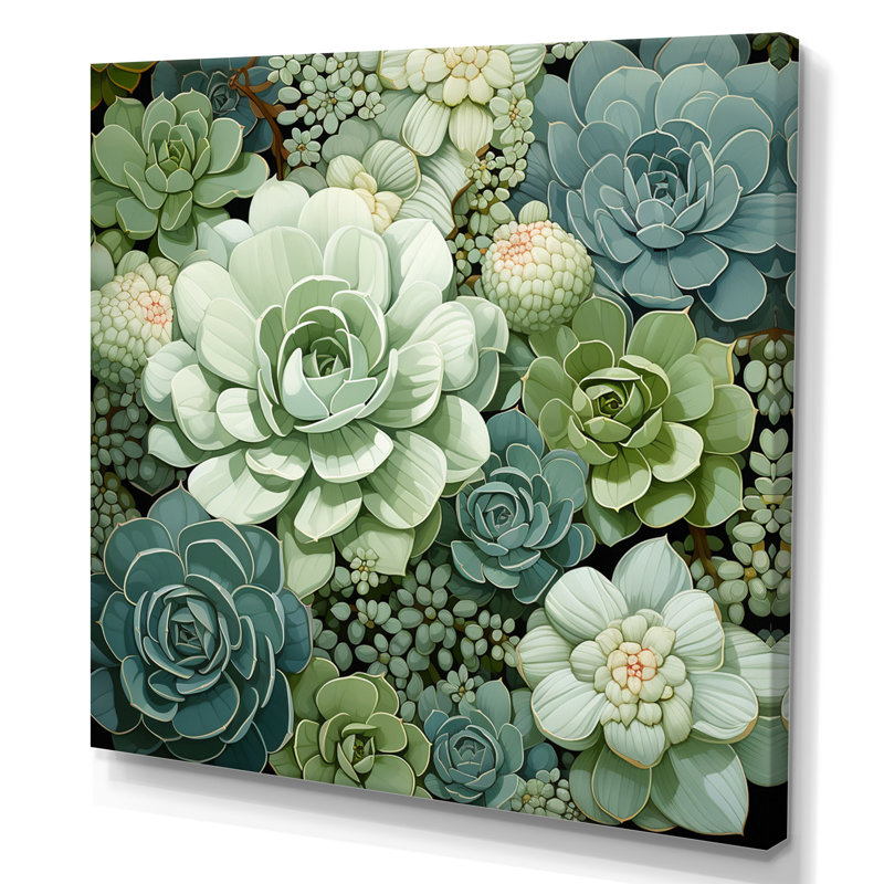 «Green Succulents Flowers Serene Succulents IV», art mural, H 36 po x l 36 po x P 1,5 po, Toile tendue
