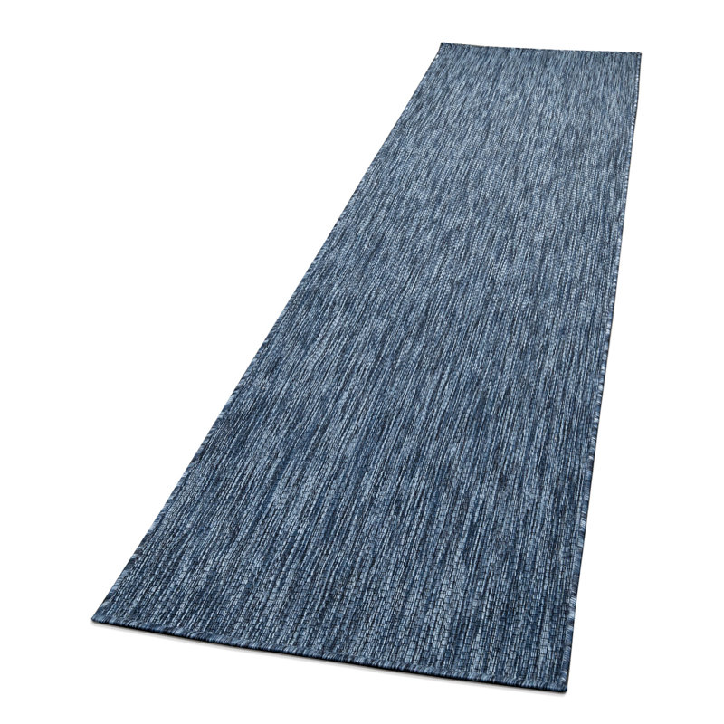 Tapis intérieur / extérieur bleu tissé à plat Iyana, Bleu, Tapis de couloir 2 pi 8 po x 8 pi 2 po