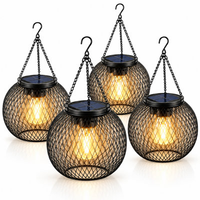 Outdoor Solar Hanging Lantern, IP65 Waterproof 2700K Warm Light with Auto Dusk-to-Dawn Sensor for Patio Garden Pathway