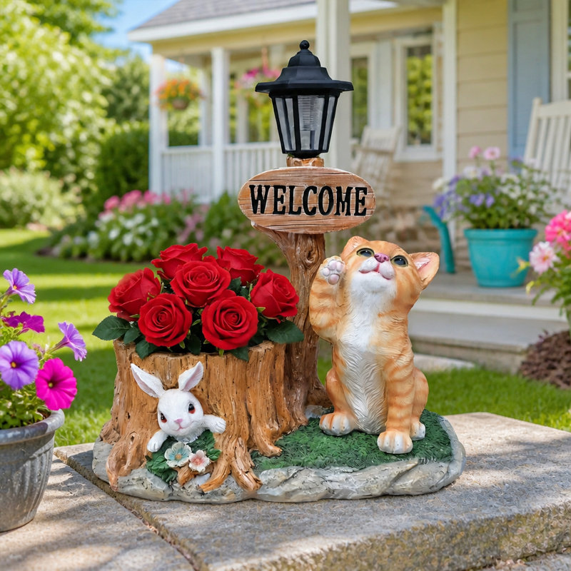 Mignon chat, jardinière, statue, décoration de jardin