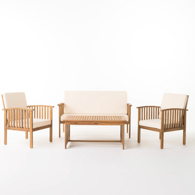 4Pc Wood Poolside Chat Collection With Water- Padding Ensemble Spill- Cushions