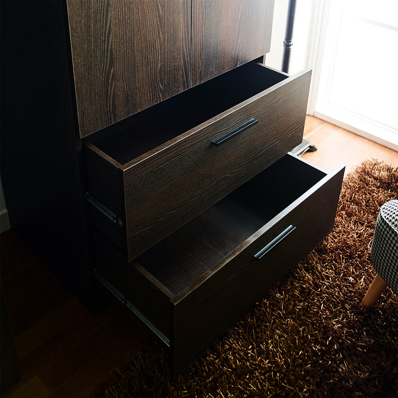 Brook Two-Door Dark Brown Wood Closet With Two Drawers And Hanging Bars - Soft Close Feature, Extra Deep Storage, Water Heat Resistance, Stain Scratch Resistance For Longevity 2 Doors, Drawers, Bars,