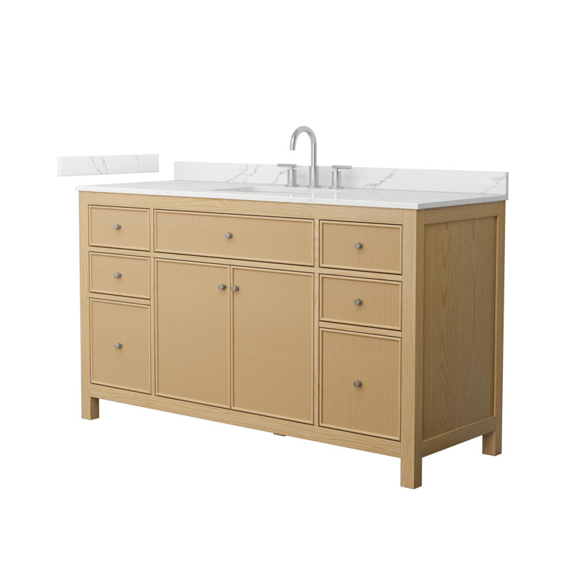 Pendry 48" Freestanding Single Bathroom Vanity with Quartz Top, Brushed Nickel, 60", 8" Widespread