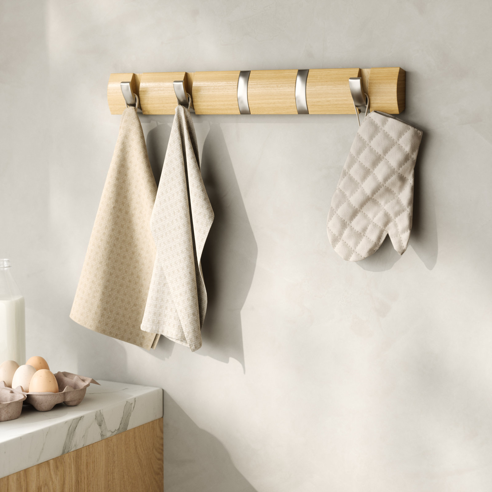 Ainikki 5 - Hook Coat Rack, Natural/Nickel