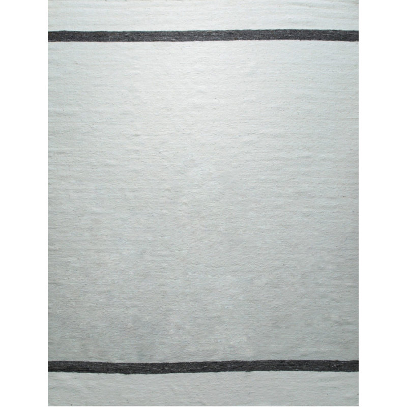 Ivory Handwoven Wool Understated Bands Geometric Modern Contemporary Carpet Rug, 9' x 12'
