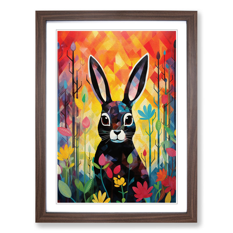 XYZ-FRM-V1223-5323 Rabbit Abstract No.3 - Single Picture Frame Print on Wood, Walnut, 64cm H x 46cm W x 2cm D