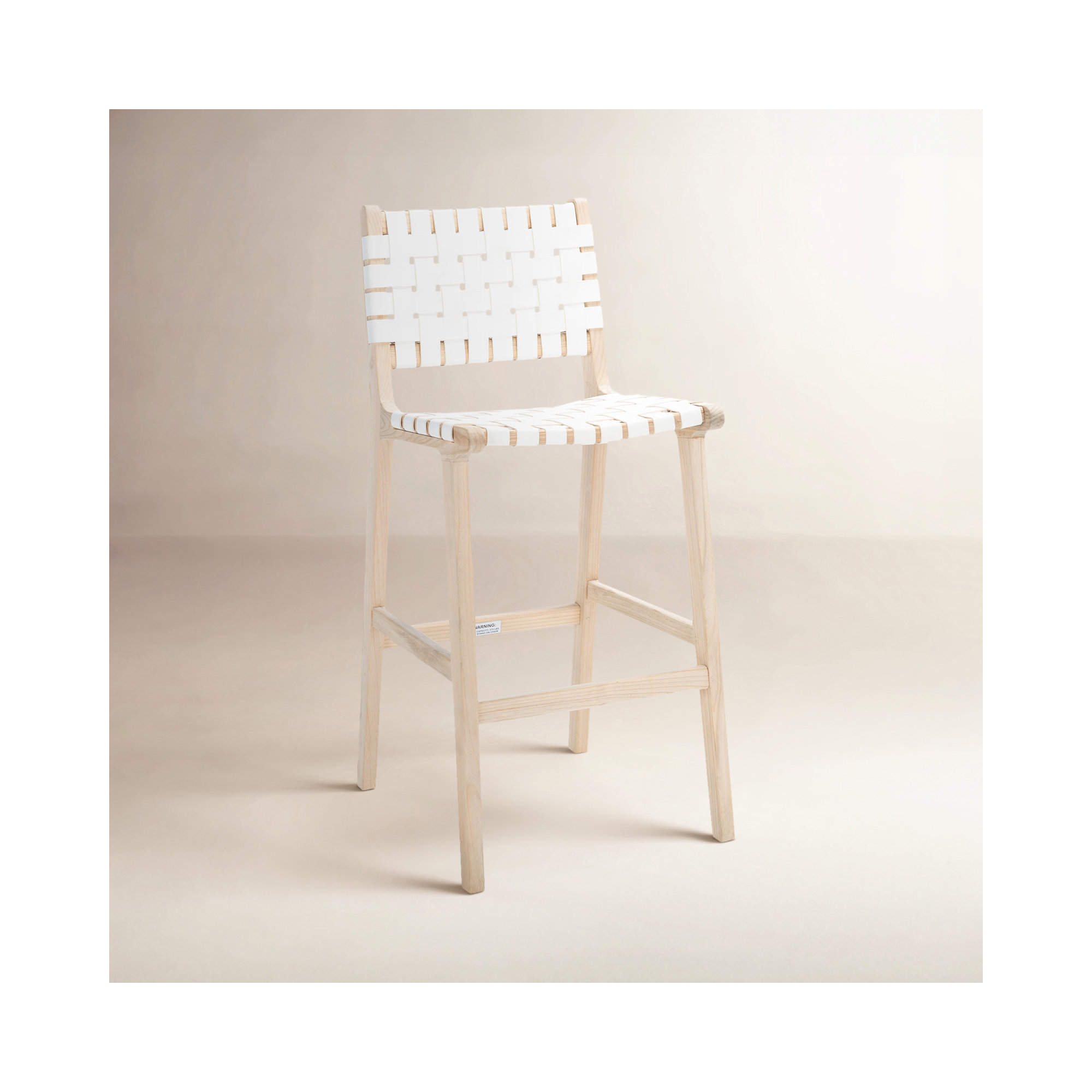 Alston Leather Stool, White Leather/Natural Unfinished Frame, Counter Stool (27.16" Seat Height)